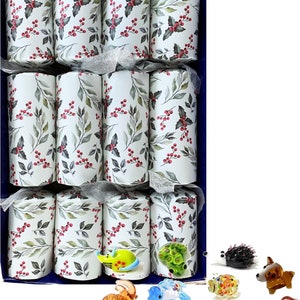 Set of 4 Luxury Christmas Crackers with little glass animals - assorted designs