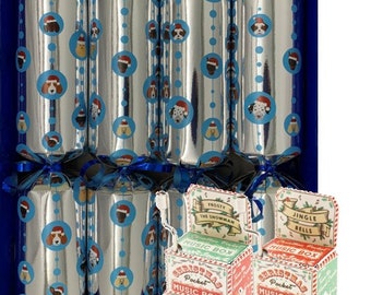 Set of 4 quality Christmas Crackers containing tiny wind up music boxes playing carols - assorted designs