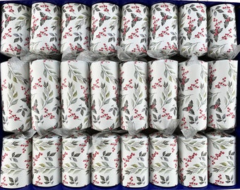 Set of 8 Fill Your Own Holly Design Matt Christmas with silver organza ribbons