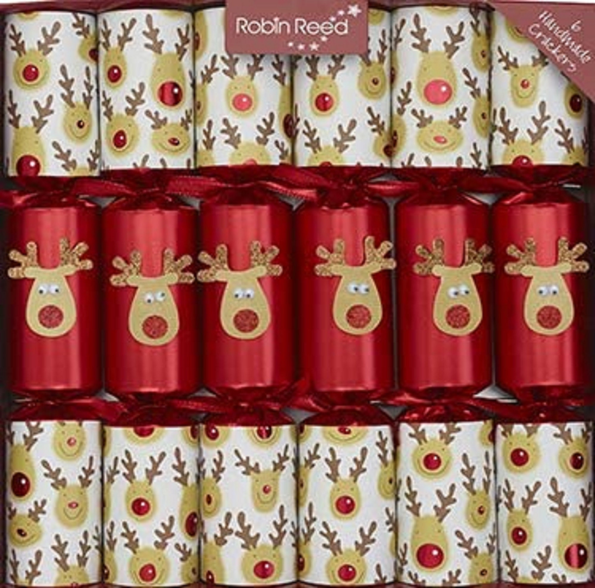 Set of 6 Racing Reindeer Christmas Crackers by Robin Reed