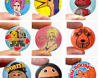 Retro 1970s Character Badges: Space Hopper, Emu, Zippy (38mm)