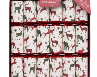 Set of 12 Festive Stag Design Christmas Crackers- by Robin Reed