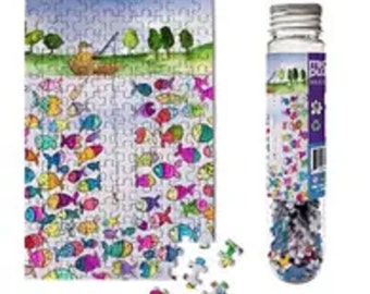 Micro Puzzle in a tube - 150 tiny pieces.  Periodic Table, Solar System, Gnomes, Fishing or Camping.  Great table top challenge