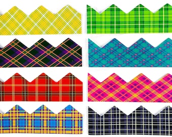 Set of 8 assorted Tartan design Christmas Cracker Paper Hats and Jokes/Trivia Set