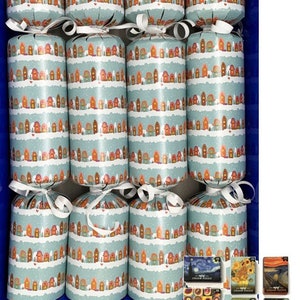 Set of 4 Snowy Street Design Christmas Crackers -with a Masterpiece Jigsaw Puzzle Content