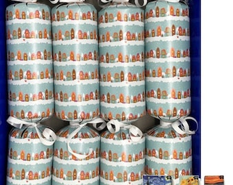 Set of 4 Snowy Street Design Christmas Crackers -with a Masterpiece Jigsaw Puzzle Content