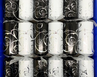 Set of 6 Black and White with Silver Swirls Pamper Crackers Christmas Crackers - Bath Melts, Soaps and Bath Tea Bag