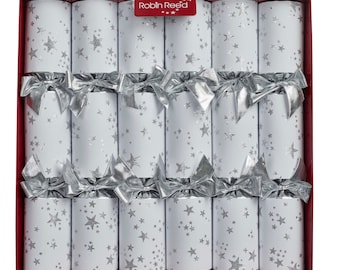 Set of 6 Twinkle Star White Christmas Crackers- by Robin Reed