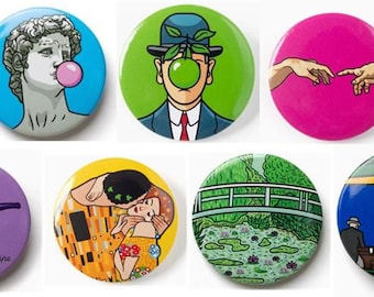 Classic Pop Art Artist Badges: Klimt, Monet, Michelangelo