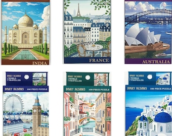 Travel size World Traveller Jigsaw Puzzle in a Matchbox - 100 piece.  Assorted travel scenes, Greece, India and more  Great stocking filler