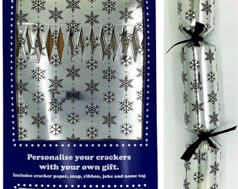 Set of 12 Flat Pack Make Your Own Christmas Crackers Silver Snowflake Design