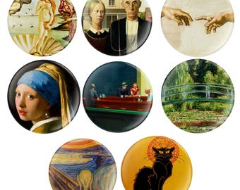 Badges for Arty Adults! Classic Artist images on a badge. Ideal for Christmas Cracker fillers or Secret Santa