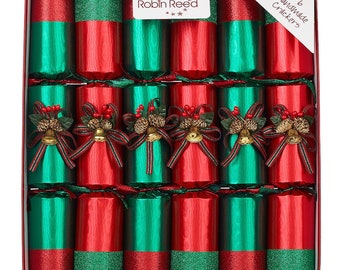 Set of 6 Ring O Bells Christmas Crackers in Red and Green - by Robin Reed