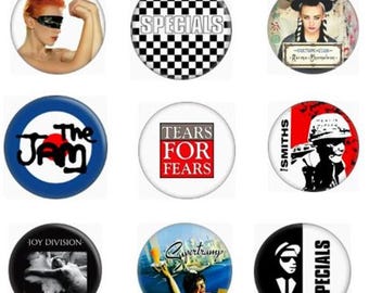Vintage 80s Pop Band Badges: Specials, Tears for Fears, Dire Straits