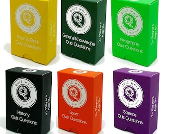 Quiz Whiz Trivia Questions in a Matchbox- assorted themes General, Eurovision, Kings and Queens, the 1980's and many more topics