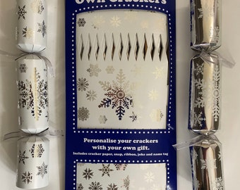 Set of 12 Flat Pack Make Your Own Christmas Crackers Silver Snowflake Design