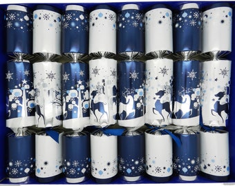 The Snowy Forest at Midnight - Blue and Silver Reindeer Fill Your Own Christmas Crackers