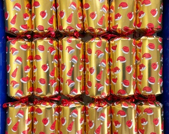 Set of 6 Fill Your Own Santa Hat Gold Christmas Crackers
