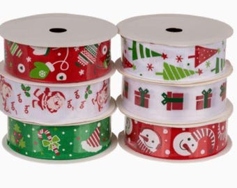 20mm Printed Christmas Ribbon - Red or Green or Cream  2m roll