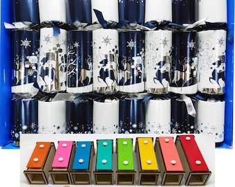 Set of 8 Musical Christmas Crackers with Mini Xylophones - assorted designs