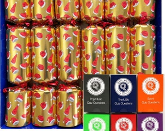 Set of 6 Christmas Crackers with Trivia Quizzes - assorted designs