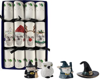 The Dark Side of Christmas - Set of 4 Christmas Skull Christmas Crackers - From the Skullery, with ceramic figurines to keep