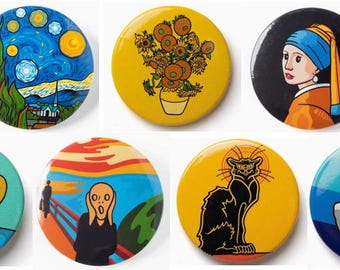 Pop Art Artist Badges: Van Gogh, Munch, Vermeer - Arty Gift