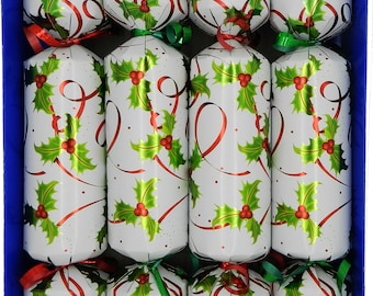 Set of 4 Holly and Berry Christmas Crackers with suitable family gifts