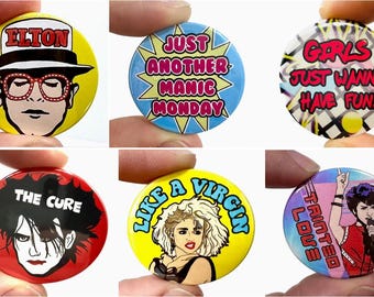 Even more Retro 1980's Pop Badges for Adults!  Madonna, Cyndi, Soft Cell and more!  - Ideal for Christmas Cracker fillers or Secret Santa