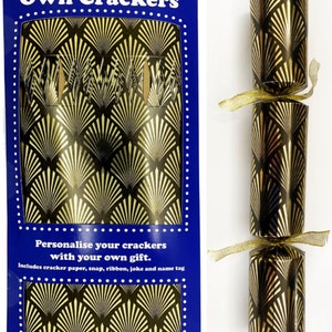 Set of 12 Flat Pack Make Your Own Christmas Crackers Art Deco Style in Gold and Black