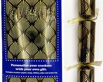 Set of 12 Flat Pack Make Your Own Christmas Crackers Art Deco Style in Gold and Black
