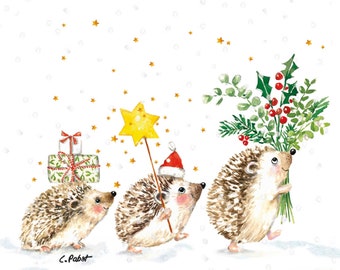 Christmas Hedgehogs Design Christmas Napkin Pack.  (20 in a pack)
