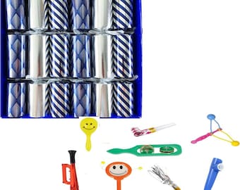 Set of 6 Large Musical Christmas Crackers, Includes Reusable Musical Instruments, assorted desugns.  Make some noise!