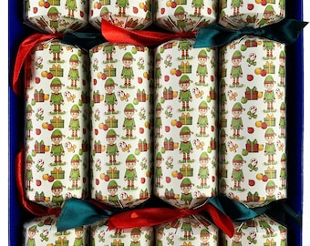 Set of 4 Christmas Elves Design Christmas Crackers with farm themed content