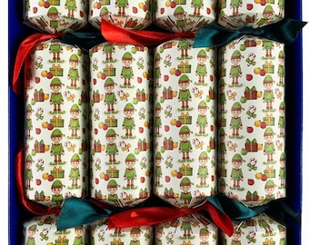 Set of 4 Christmas Elves Design Christmas Crackers with farm themed content