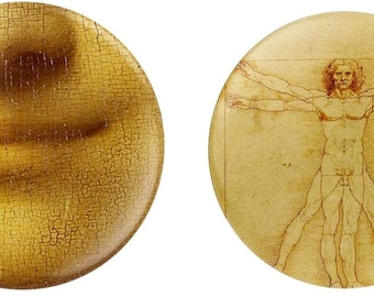 Badges for Arty Adults! Classic Leonardo di Vinci images on a badge. Ideal for Christmas Cracker fillers or Secret Santa