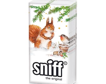 4 x packs of Sniff! Pocket Tissues.  Assorted Christmas designs inlcuding Trees, Skiis and Squirrels