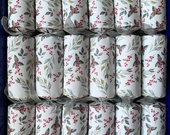 Set of 12 Fill Your Own Holly Design Matt Christmas with silver organza ribbons
