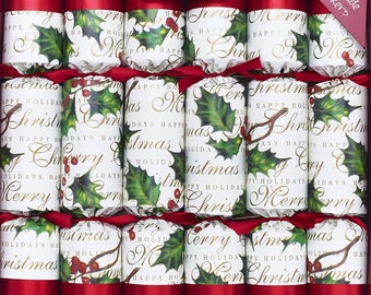 Set of 12 x 12" Bows and Berries Christmas Crackers- by Robin Reed