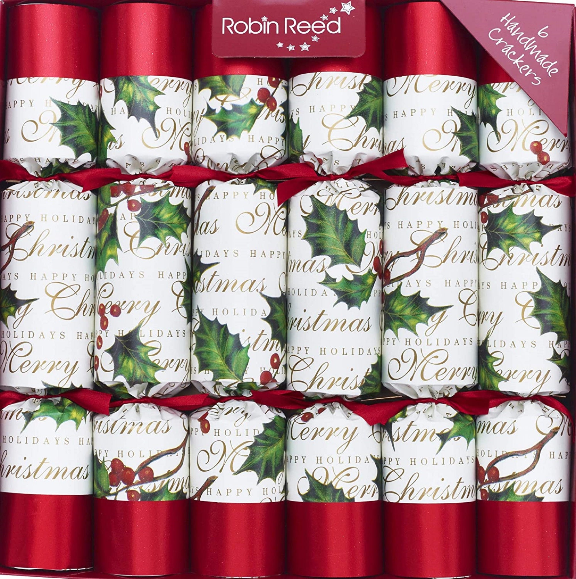 B-THERE 12 Inch Christmas Crackers Luxery Set with Novelty Toy, Paper Hat,  & Joke - Set of 8 Crackers (Red, White, Green Traditional)