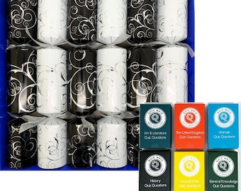 Set of 6 Christmas Crackers with Trivia Quizzes - assorted designs