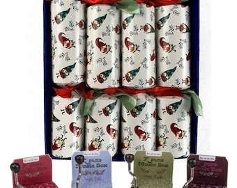 Set of 4 quality Christmas Crackers containing tiny wind up music boxes playing carols