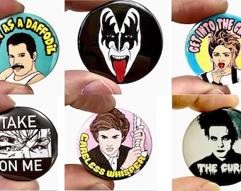More Retro 1980's Pop Badges for Adults! Kiss, george. A-ha, Madonna and more!  - Ideal for Christmas Cracker fillers or Secret Santa