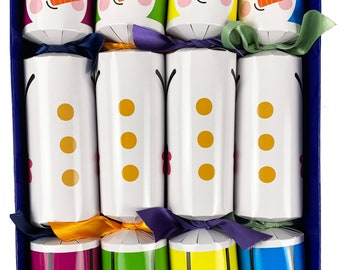 Set of 4 The Colourful Snowmen Christmas Crackers - with Dinosaur themed content