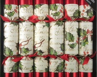 Set of 12 Bows and Berries Christmas Crackers by Robin Reed