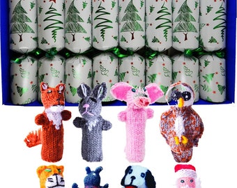 Box of 8 Family Fun Finger Puppet Christmas Crackers - Assorrted Designs