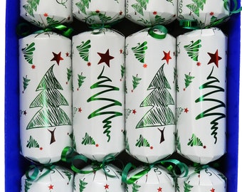 Set of 4 Christmas Crackers with woodland animal themed content - assorted designs, Christmas Trees or Holly & Berry