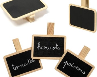 Set of 6 Mini Wooden Chalkboards on Pegs - Ideal for name places, garden.  Reusable