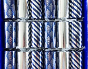Set of 6 Selection Box Fill Your Own Christmas Crackers super sized large barrels in blue and silver