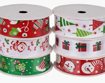20mm Printed Christmas Ribbon - Red or Green or Cream  2m roll